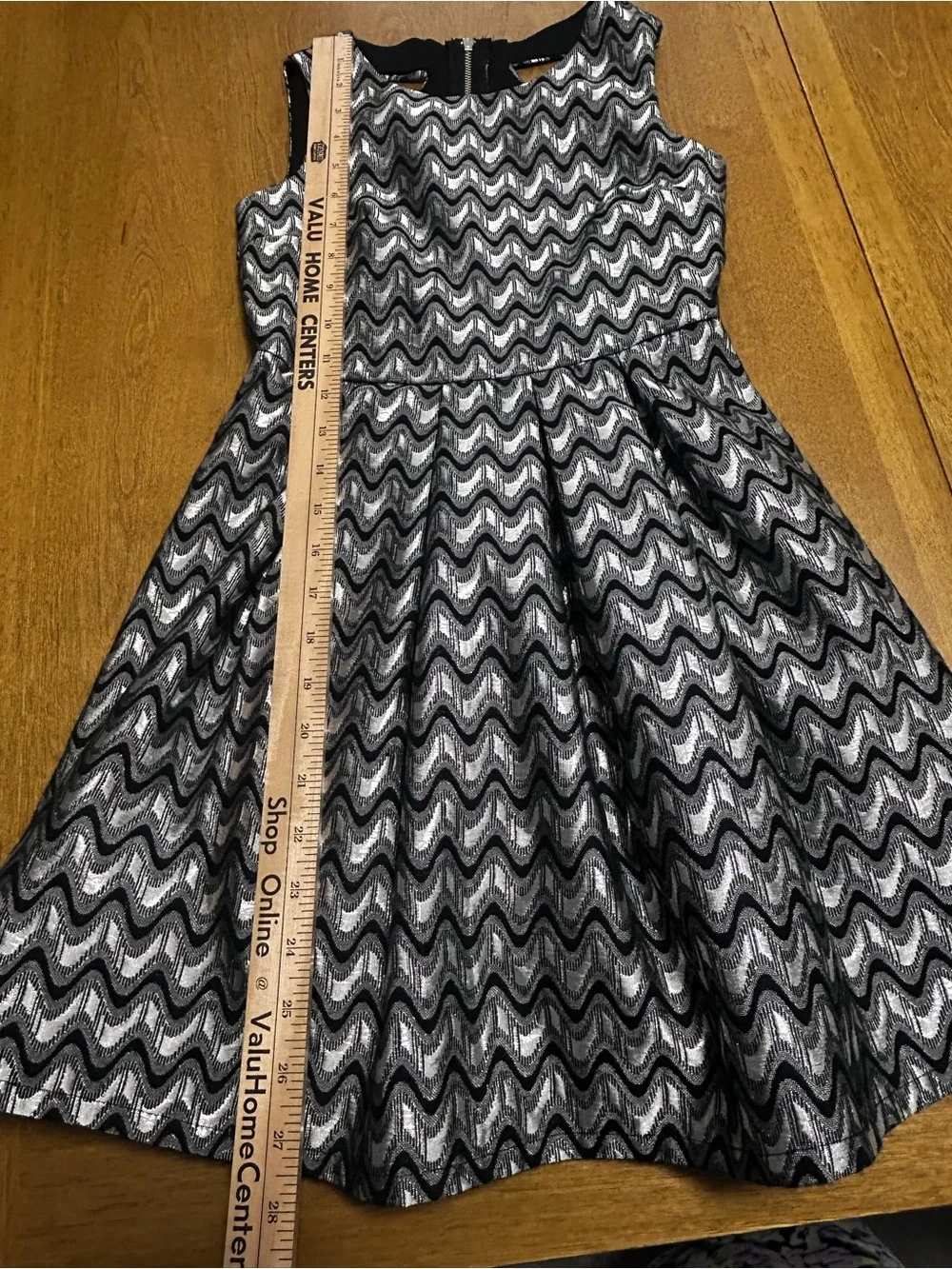 Three Hearts Black and Silver Metallic Fit-and-Flare Party Dress